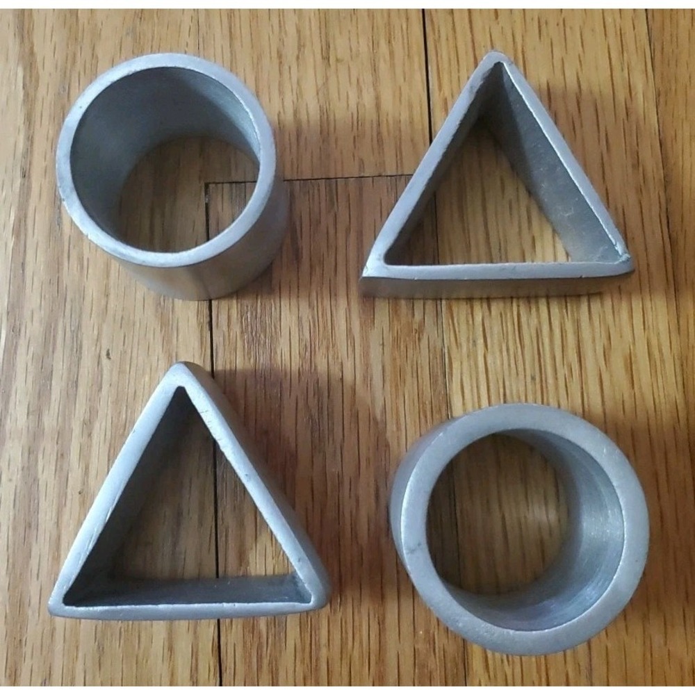 Geometric Metal Napkin Ring Holders (4) Cylinder and Triangle